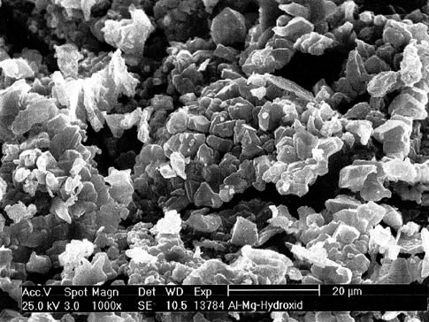 SEM image of magnesium aluminum hydrotalcite